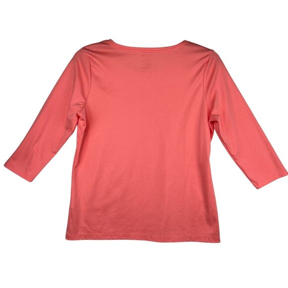 L.L. Bean Womens Pima Cotton Shaped Tee 3/4 Sleeve Sunit Coral Large Petite - Picture 3 of 12